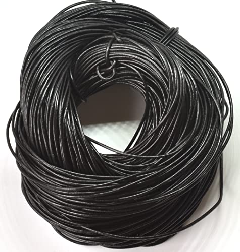 2 mm Black Round Leather Cord, 25 Meter Hank (28 Yards)
