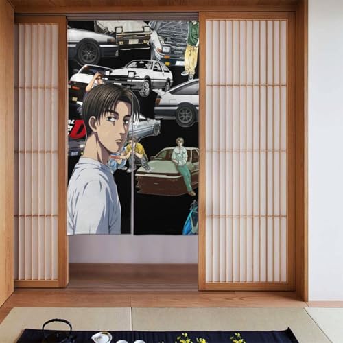頭文字D のれん ドアカーテン 日本製 洗える 遮光 プライバシー保護撥水加工 おしゃれ 和風 リビング 玄関 キッチン 店舗用 半透明 通気性 軽量 簡単取り付け フック付属