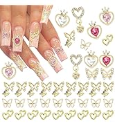 RODAKY 40PCS Butterfly Nail Charms Gold 3D Alloy Butterfly Nail Art Charms Dangle Heart Charms fo...