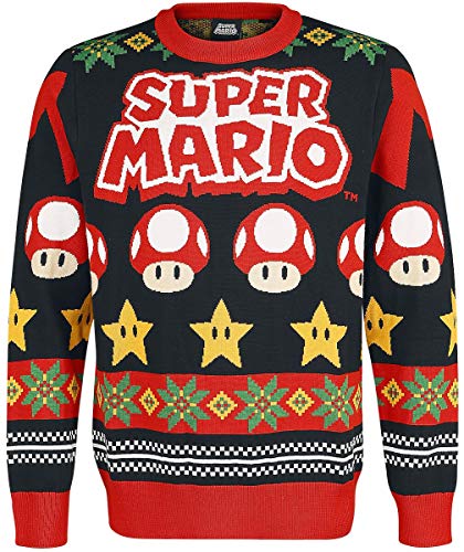 Nintendo Super Mario Bros. Mushroom And Stars Knitted Christmas Sweater, Unisex, Large, Multi-colour Kw834885ntn-l