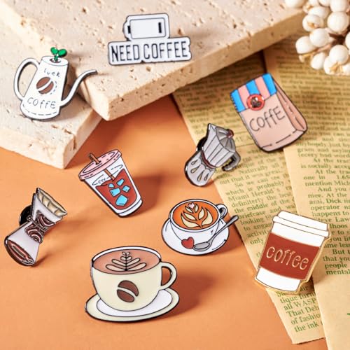 Image of 9Pcs Coffee Theme Enamel Pins Coffee Mug Pot Drink Cup Brooch Badges Cute Drink Lapel Badges for Backpacks Bags Hats Clothing Decorative Supplies