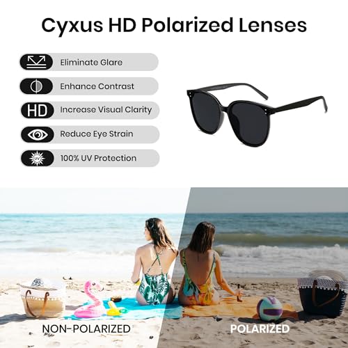 Cyxus Oversized Cat Eye Sunglasses for Women Polarized Lens UV Protection for Beach Music Festivals Shopping 19022