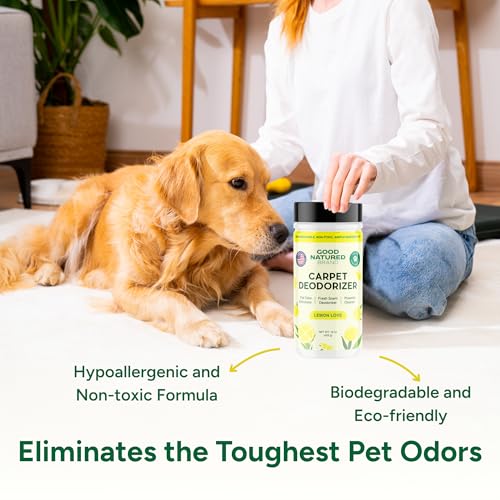 Image of Good Natured Brand | Carpet Freshener & Deodorizer Powder | 16 oz Pet Odor Eliminator for Strong Odor & Pet Urine | Fresh Natural Lemon Scent | Safe for Homes with Pets
