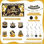 Happy Birthday Party Decoration Set: Including Birthday Banner Backdrop, Party Table Centerpieces and Hanging Swirl Party Streamers, Birthday Decor Suppliers for Men and Women (Black and Gold, Birthday Party) - Image 4