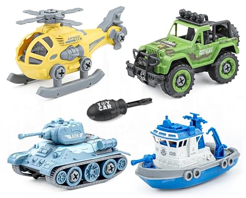 Image of Zest 4 Toyz Pack of 4 DIY Vehicle Toys Take Apart Toys Military Army Car Toy Kids STEM Sand Toys for Kids Birthday Gifts for Boys 2 3 4 5 6 Year Old (Multicolor)