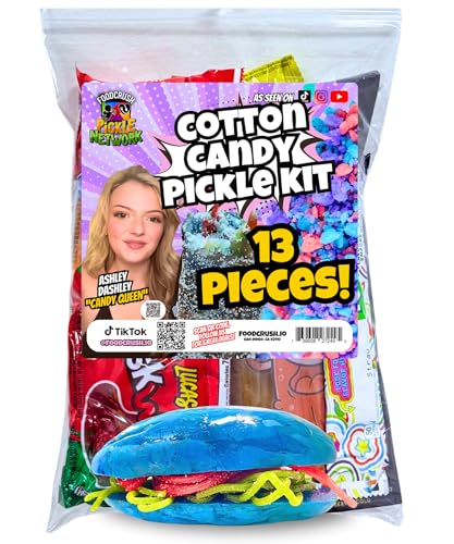 Cotton Candy Pickle Kit-Tiktok Candy Gift (13 Pcs)-Gifts For Kids,Teens, teen girl, boy w Chamoy sauce, Mexican candy snacks variety Pack care package Christmas, Halloween