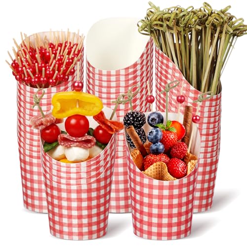 Tioncy 250 Pcs Charcuterie Cups with Sticks Sets, Red, Gingham