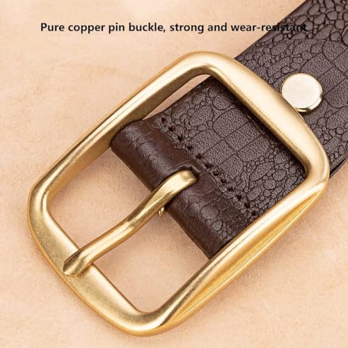 Classic Crocodile Pattern Leather Belt 1.5" Men's Jeans Work Dress Belt with Solid Copper Pin Buckle, Reversible Design3