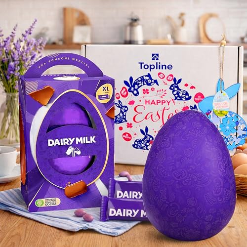 Easter Egg Chocolate Hamper For Easter Gifts - Large Dairy Milk Chocolate Egg With 2 Dairy Milk Bars 242G & Topline Hanging Decoration. Great Gift Box For Kids Egg Hunt - 2