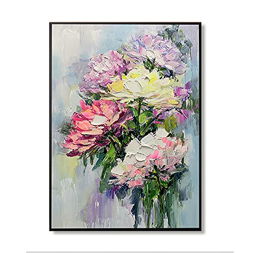 Tableau Decoration Murale,Grand Abstrait Coloré Fleur De Pivoine En Fleurs Art Mural Sur Toile Moderne 100% Peint À La Main Peintures À L'Huile Sur Toile...