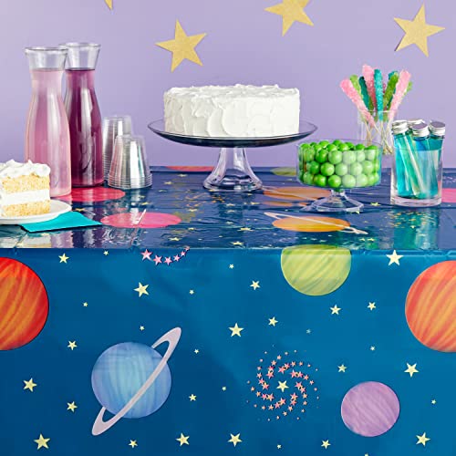 Image of BLUE PANDA 3 Pack Plastic Outer Space Tablecloths, Disposable Planets Table Covers for Galaxy Birthday Party Decorations (54 x 108 in)