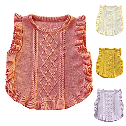 Newborn Infant Baby Knitted Sweater Vest Tops Coat Cotton Ruffle Sleeveless Top Toddler Kids Warm (Yellow, 6-9 Months)