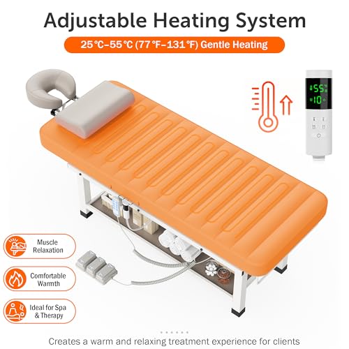 Image of Heated Electric Massage Table 3 Motor, Heavy Duty Adjustable Spa Bed with Backrest & Leg Rest, 1000 lbs Capacity, Storage Shelf, Remote & Foot Pedal for Facial, Salon, Tattoo & Medical - Beige Gray