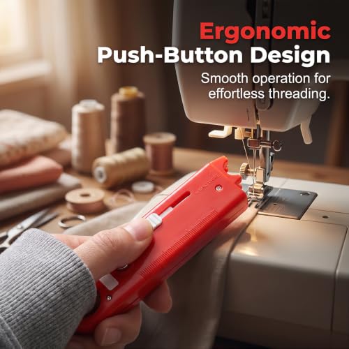 Image of 2 Pcs 4 in 1 Needle Threader, Automatic Sewing Needle Threader for Hand Sewing & Sewing Machine, Magnetic Sewing Tool with Magnifier & 2 Seam Rippers (Red)