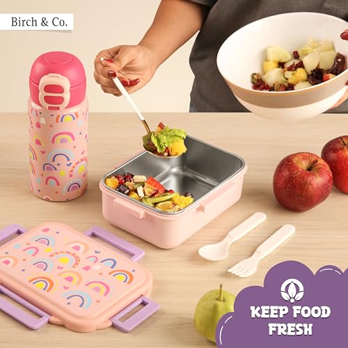 Image of Tiffin Box for School - Lunch Box for Kids Boys - Snacks Boxes for Girls - 900 ml Stainless Steel Tiffin Box, Leak-Proof 4-Side Locks, BPA-Free Food-Grade Material with Removable Divider, Rainbow