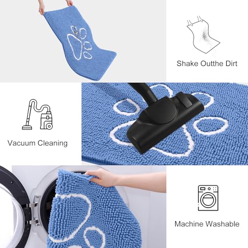Image of Smiry Dog Door Mat for Muddy Paws, Absorbent Dirt Trapper Non Slip Quick Dry Washable Chenille Mat for Mud Dogs, Entry Rug for Indoor and Outdoor (48x30 Inches, Cornflower Blue and White)