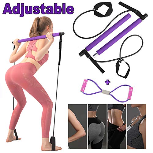 KWANITHINK Pilates Bar - Adjustable Portable Pilates Bar Kit with Figure 8 Resistance
