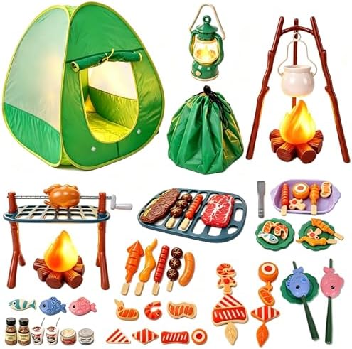 Kids Camping Set with Play Tent,Campfire,Lantern,Indoor Outdoor Camping Set with Pop up Play Tent,Camping Toys Play Set for Kids 3 4 5 Year Old,Toddler Toys