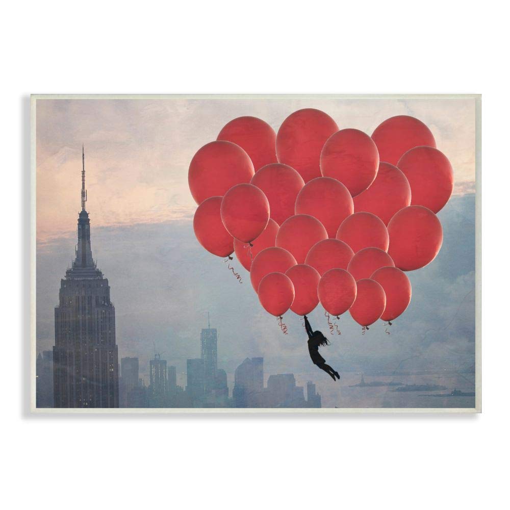 Stupell Industries Cityscape Girl Balloons Abstract Modern Collage, Design by Ashley Davis Art, 13 x 19, Wall Plaque