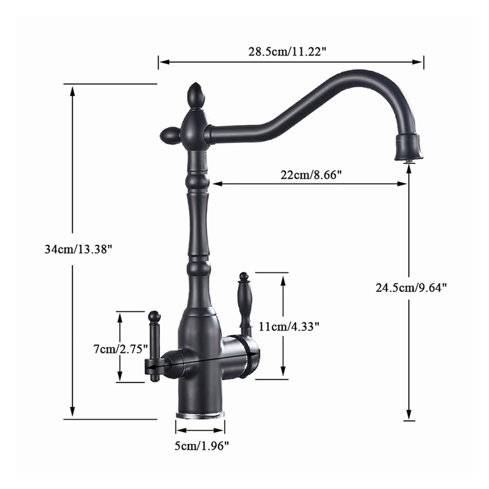 Grifo de baño, Golden Luxury Cocina Agua Pura Fregadero Grifo Dos manijas de cerámica Purificación agua Hot and Fr frief MEZCLADOR TAPAS MONTAJE MONTADO(Black B)