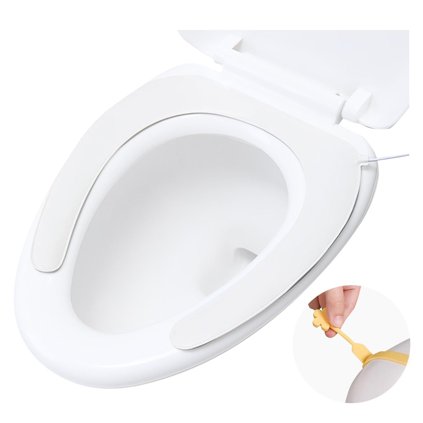 電熱便座カバー 加熱 トイレカバー u型 o型 安全 USB充電 おしゃれ 暖房便座 丸洗い 便座シート ふわふわ 暖かい 抗菌防臭 防寒 トイレ用品 グリーン 便座取っ手付き (白)