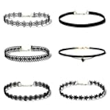 6 PCS Necklaces Black Velvet Choker Set Classic Gothic Tattoo Lace Chokers