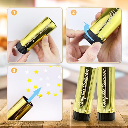 Image of 8 PCS Party Confetti Poppers Cannons for Wedding Birthday Graduation Baby Shower Anniversary Christmas New Year's Party Celebrations Supplies and Favors (8Pcs Gold Silver)