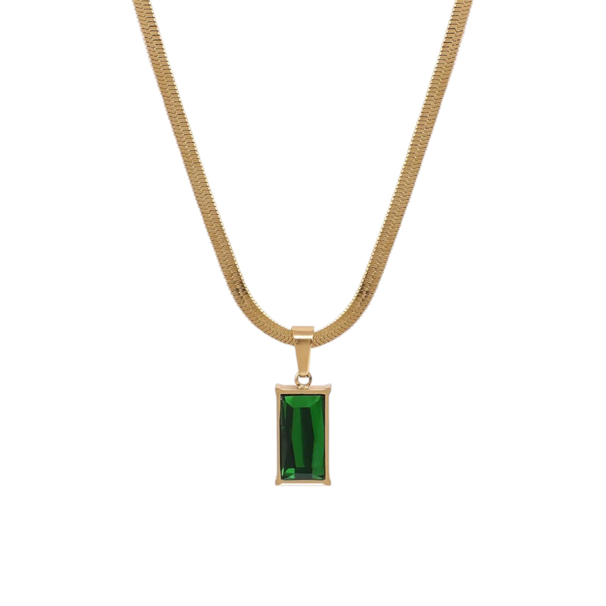 JEWILLEY Green Emerald Anti-Tarnish Gold Plated Stainless Steel Flat Snake Chain Necklace |Green Waterproof Chain Layering Pendant | Gifts for Women and Girls (B0D9KM68ZJ) Amazon Price History, Amazon Price Tracker