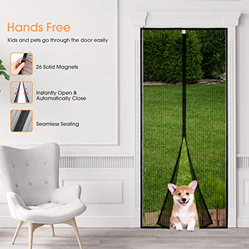 Homitt Magnetic Screen Door with Heavy Duty Mesh Curtain and Full Frame Seal, Fits Door Size up to 37"-82", Hands Free, Let Fresh Air in, Black - Thumbnail 6