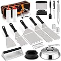 20Pcs Griddle Accessories Kit, HaSteeL Stainless Steel Flat Top Teppanyaki Tools Set for Indoor Outdoor BBQ Camping Cooking, Include Melting Dome, Bacon Press, Metal Spatulas, Scrapers, Easy to Clean