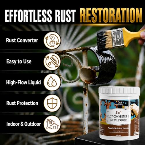 Image of DWIL High-Flow Rust Converter for Metal, ๐ฎ ๐ถ๐ป ๐ญ Water-Based Rust Reformer and Primer, Low Odor Anti-Rust Coating for Car Chassis, Truck Frame, Fence, Railing, Tools and Equipment, Black, 16 oz