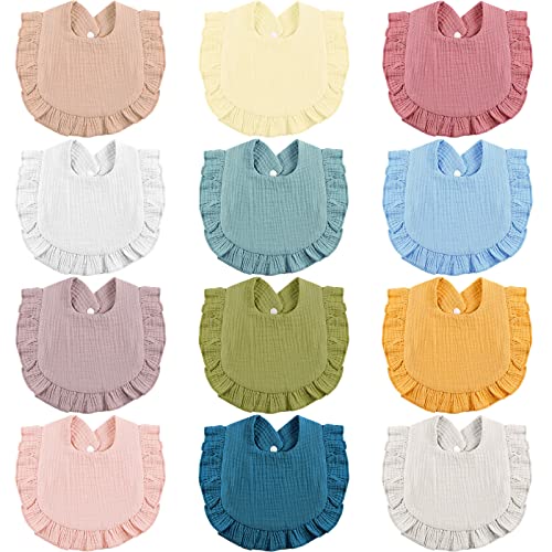 Image of JaGely 12 Pieces Baby Muslin Bibs Bandana Drool Bibs for Boys and Girls Soft Adjustable Baby Cotton Teething and Drooling for Toddler Infant