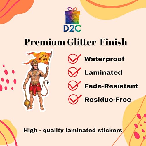 Image of D2C Hanuman Stickers Pack for Laptop, Bike, Car, Mobile & Water Bottle | Waterproof Laminated Vinyl Bajrangbali & Jai Shree Ram Stickers for Gifting (27 Sticker) (Pack of 2)