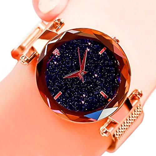 Image of Acnos Premium Black Round Diamond Dial with Generation Rosegold Magnet Belt Analogue Watch for Women Pack of - 1 (DM-ROSEGOLD09)