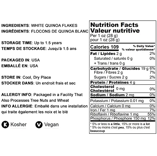 Miniatura 4 de Food to Live Copos de quinua blanca, semillas de quinua prensadas de 8 onzas, grano entero, crudo, kosher, vegano. Alto en proteínas, riboflavina.
