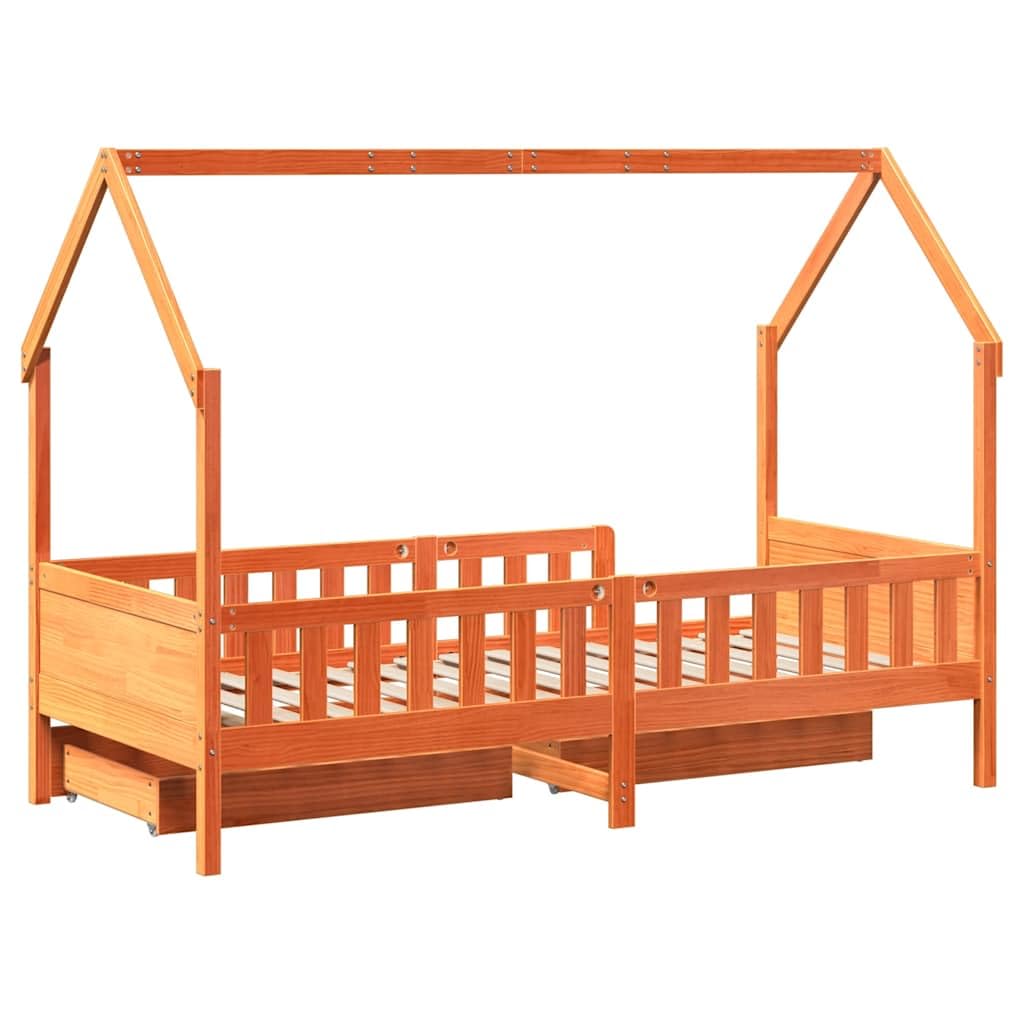Hausbett Massivholz Kiefer 90x200 cm mit Schublade