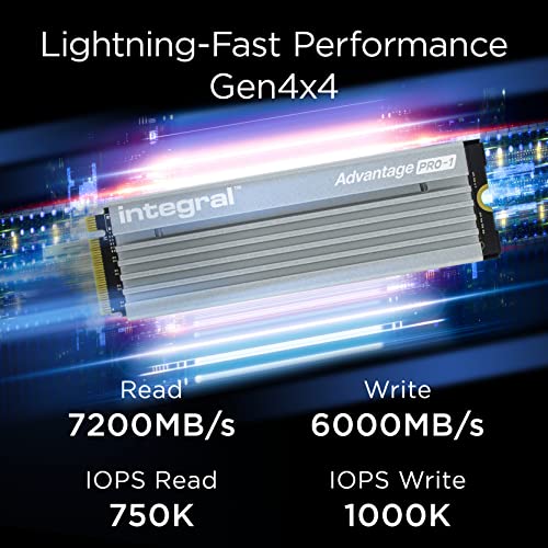 Image of Integral Advantage PRO-1 1TB SSD NVME M.2 2280 PCIe Lightning-Fast Gen4x4 R-7200MB /s W-6000MB /s Solid State Drive Built-in Heatsink Compatible with PS5