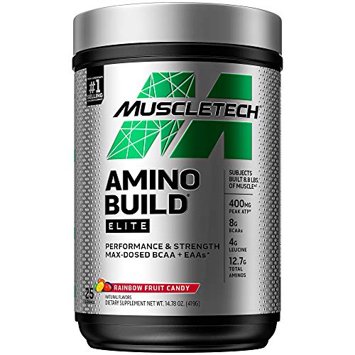 BCAAs Amino Acids Supplement | MuscleTech Amino Build Elite BCAA Powder | Intra Workout Essential Amino Acids EAA Powder | Muscle Building & Pump Supplement | Rainbow Fruit Candy (25 Servings)