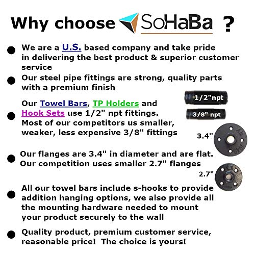 16 Inch Industrial Farmhouse Black Iron Bathroom & Kitchen Towel Bar | Quality Black Powder Coated Iron ½ Npt | Vintage Diy Wall Mounted Rack | Steampunk Rustic Décor | Includes Mounting Hardware #TOP4