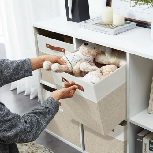 Image of DECOMOMO Fabric Cube Storage Bins - Storage Baskets for Shelves, Cube Storage Organizer for Kallax and Cubbies (Beige & White, 11 inch Cube) - 4 Pack