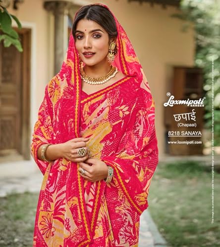 Image of Laxmipati Sarees Women's Multicolor Georgette Fancy Designer Floral Printed Saree with Unstitched Art Silk Blouse Piece - Elegant Party & Festive Saree for Special Occasions