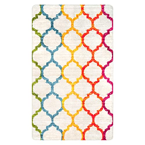 Lahome Moroccan Colorful Living Room Area Rug - 3X5 Washable Throw Soft Rugs For Bedroom Carpet Non-Slip Low-Plie Entryway Kitchen Rugs Rainbow Print Distressed Floor Carpet For Kids Nursery Office #TOP1