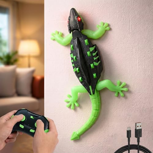 Image of OLV Wall Climbing Lizard Toy Remote Control with LED Eyes | Wall Crawler Gecko | Floor Ceiling Crawling Climbs Walls & Floors | Birthday Gift for Kids 4 5 6 7 8 9 10+ | Rechargeable RC Prank Toy