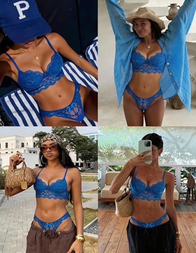 Image of Avidlove Lingerie for Women Lace Strappy Underwear V Neck Bra and Panty Sets 2 Piece Bralette Outfits