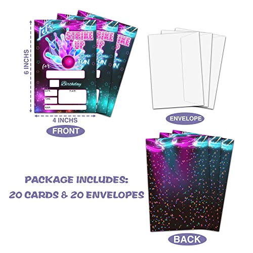 Let's Strike Up Birthday Party Invitation, Bowling Fill-In Invites For Teens Boys & Girls, 20 Invitations With Envelopes(4" X 6")，Kids Party Favors Decorations And Supplies-13 #TOP1