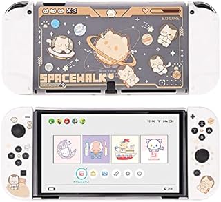 GeekShare Protective Case Slim Cover Case Compatible with Nintendo Switch OLED and Joy Con - Shock-Absorption and Anti-Scratch -- Space Cat