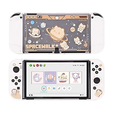 GeekShare Protective Case Slim Cover Case Compatible with Nintendo Switch OLED and Joy Con - Shock-Absorption and Anti-Scratch -- Space Cat Cover