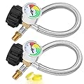 Aekops 15 inch RV Propane Hose Replacement with Gauge, 2 Pack Camper Propane Hose for Standard Two Stage Regulator, Stainless Steel Braided RV Gas H-ose for Camper- 1/4 Male NPT x QCC1, 350PSI