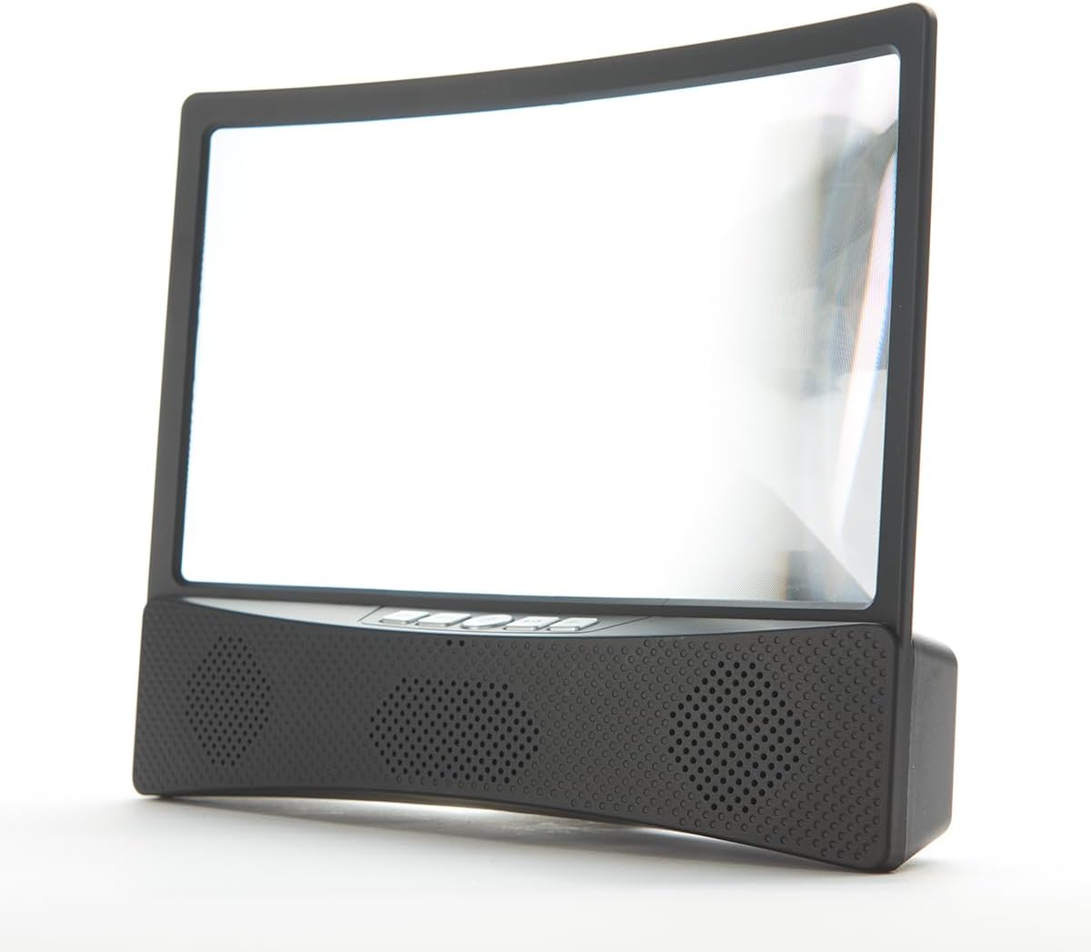 Faţă view of the Sharper Image Smartphone TV Screen Magnifier, showing the curved screen and speaker grilles.