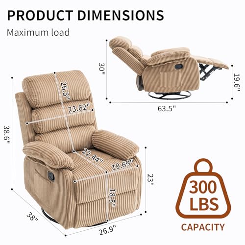 Image of Velvet Upholstered Glider Recliner Chair - 360 Swivel Rocker Chair for Adults, Small Rocking Chair for Small Spaces, Soft Fabric Recliner Chair with Side Pockets, Comfortable Nursery Chair,Brwon